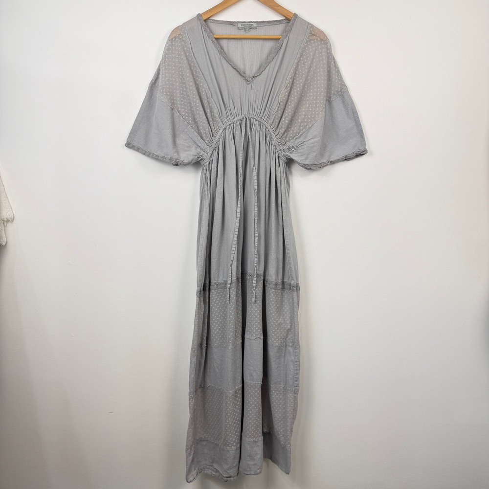 World Market Tiered Mesh Maxi Dress Womens S/M Gray Boho Hippie